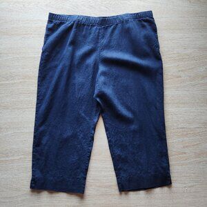 J.Jill Love Linen Wide Leg Capri Pant Elastic Waist Pocket Linen Navy Blue